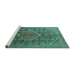 Sideview of Machine Washable Persian Turquoise Traditional Area Rugs, wshtr1048turq