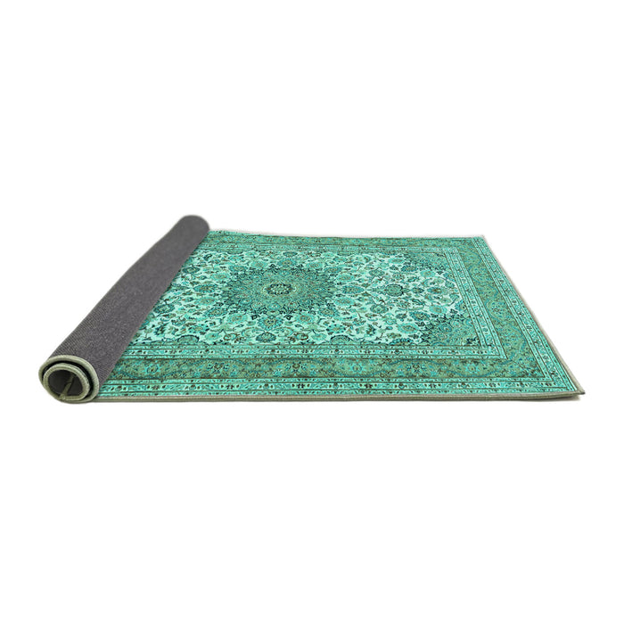 Sideview of Medallion Turquoise Traditional Rug, tr1049turq