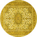 Round Machine Washable Medallion Yellow Traditional Rug, wshtr1049yw