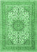 Machine Washable Medallion Emerald Green Traditional Area Rugs, wshtr1049emgrn