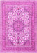 Machine Washable Medallion Pink Traditional Rug, wshtr1049pnk