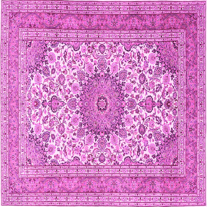 Square Machine Washable Medallion Pink Traditional Rug, wshtr1049pnk