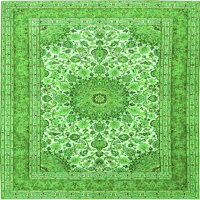 Round Machine Washable Medallion Green Traditional Area Rugs, wshtr1049grn