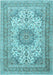 Machine Washable Medallion Light Blue Traditional Rug, wshtr1049lblu