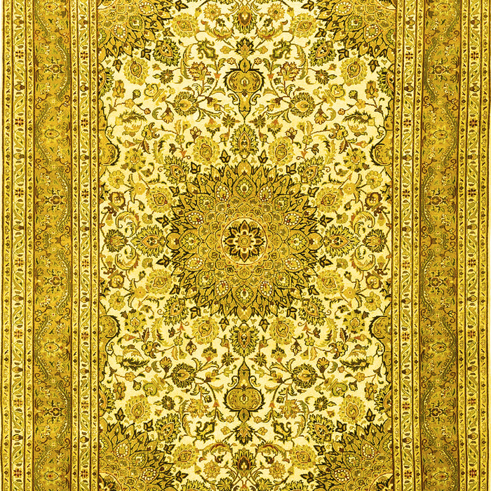 Machine Washable Medallion Yellow Traditional Rug, wshtr1049yw