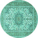 Round Medallion Turquoise Traditional Rug, tr1049turq