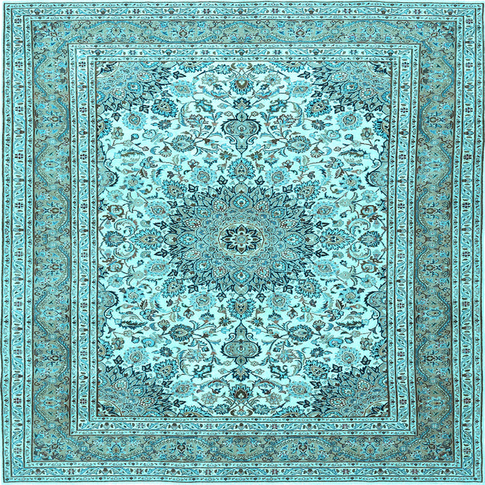 Square Medallion Light Blue Traditional Rug, tr1049lblu