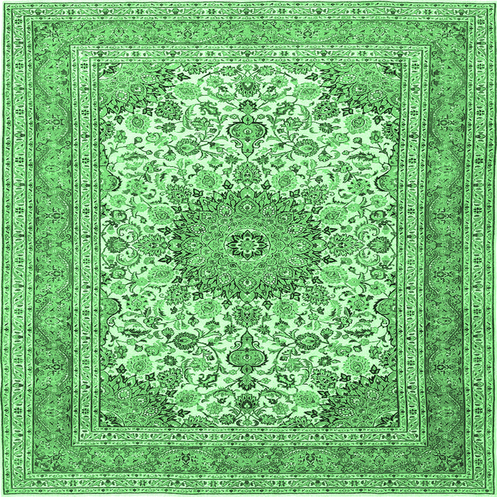 Square Machine Washable Medallion Emerald Green Traditional Area Rugs, wshtr1049emgrn