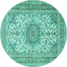 Round Machine Washable Medallion Turquoise Traditional Area Rugs, wshtr1049turq