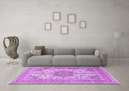 Machine Washable Medallion Purple Traditional Area Rugs in a Living Room, wshtr1049pur