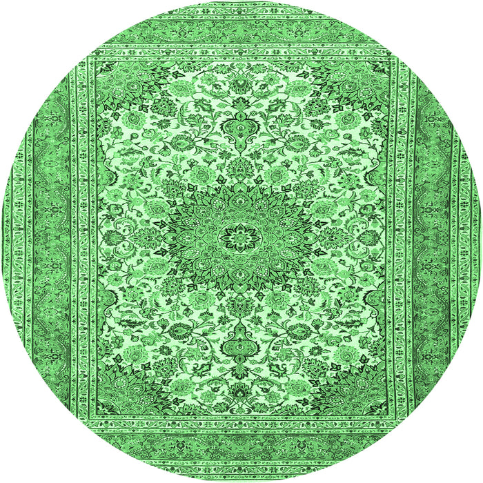 Round Medallion Emerald Green Traditional Rug, tr1049emgrn