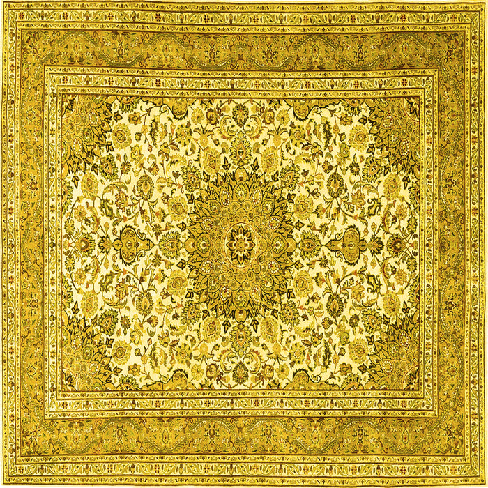 Square Machine Washable Medallion Yellow Traditional Rug, wshtr1049yw