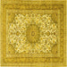 Square Machine Washable Medallion Yellow Traditional Rug, wshtr1049yw