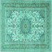 Square Machine Washable Medallion Turquoise Traditional Area Rugs, wshtr1049turq