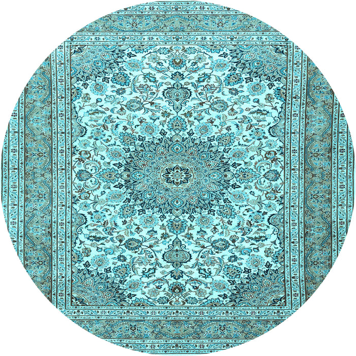 Round Medallion Light Blue Traditional Rug, tr1049lblu