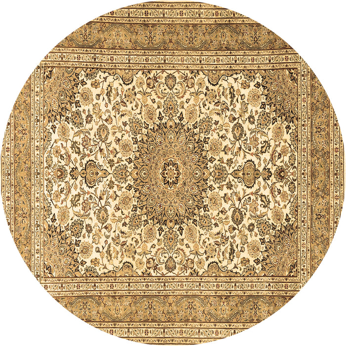 Round Machine Washable Medallion Brown Traditional Rug, wshtr1049brn
