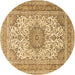 Round Machine Washable Medallion Brown Traditional Rug, wshtr1049brn