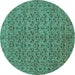 Round Persian Turquoise Traditional Rug, tr104turq