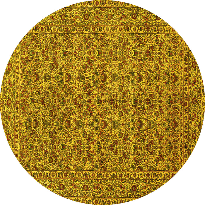 Round Machine Washable Persian Yellow Traditional Rug, wshtr104yw