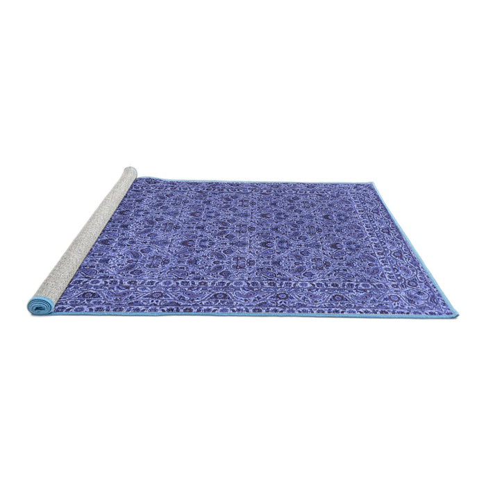 Sideview of Machine Washable Persian Blue Traditional Rug, wshtr104blu