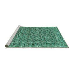 Sideview of Machine Washable Persian Turquoise Traditional Area Rugs, wshtr104turq