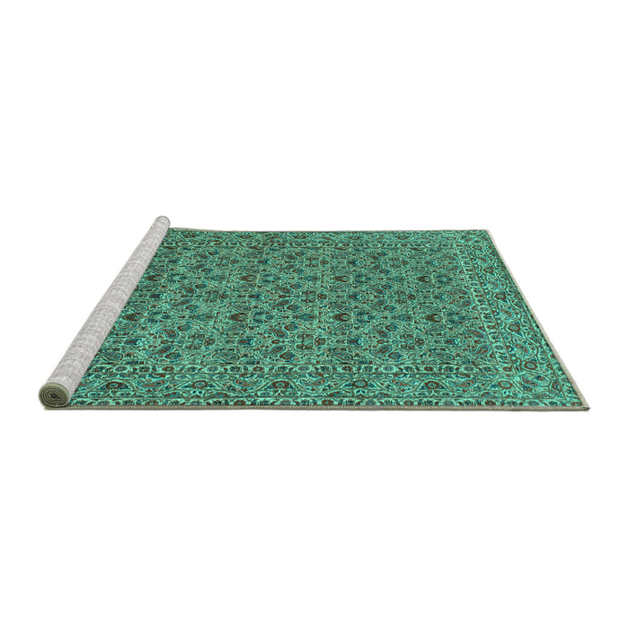 Sideview of Machine Washable Persian Turquoise Traditional Area Rugs, wshtr104turq