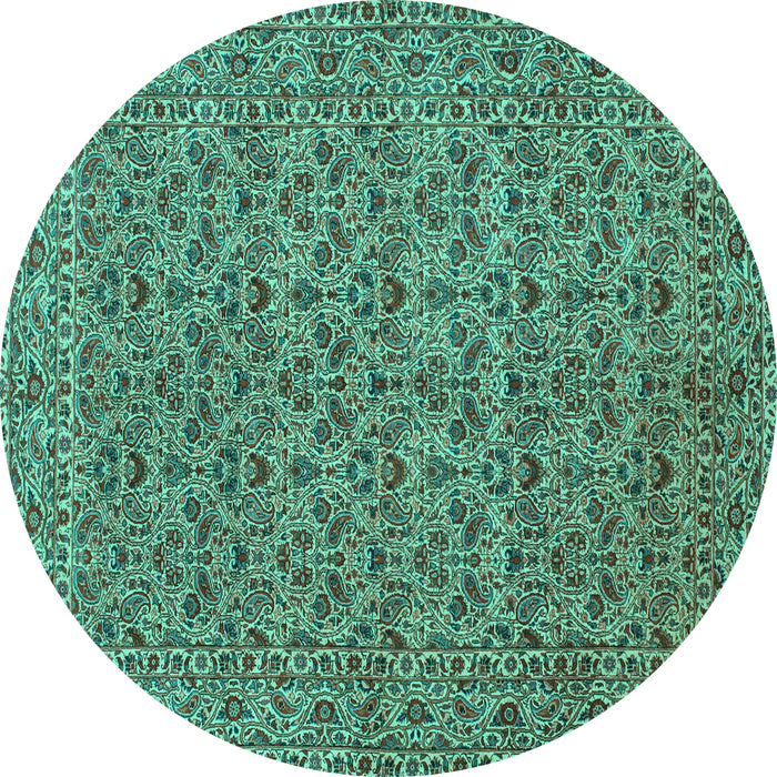 Round Machine Washable Persian Turquoise Traditional Area Rugs, wshtr104turq