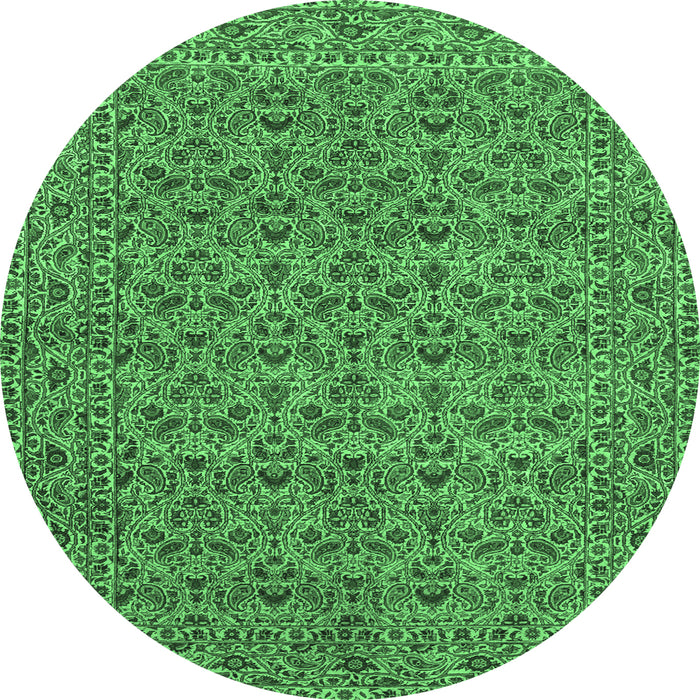 Round Machine Washable Persian Emerald Green Traditional Area Rugs, wshtr104emgrn