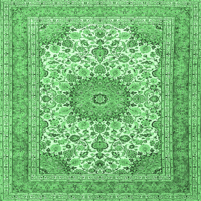 Square Machine Washable Medallion Emerald Green Traditional Area Rugs, wshtr1050emgrn
