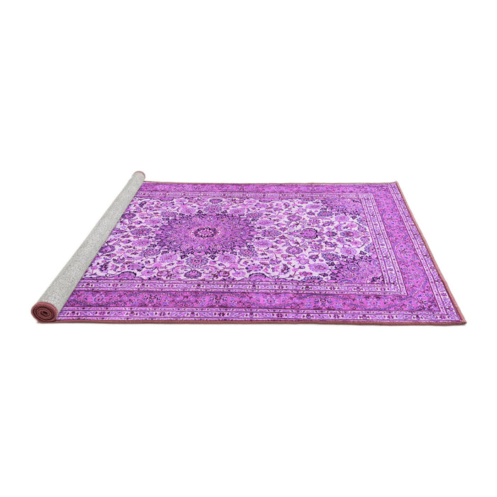 Sideview of Machine Washable Medallion Purple Traditional Area Rugs, wshtr1050pur