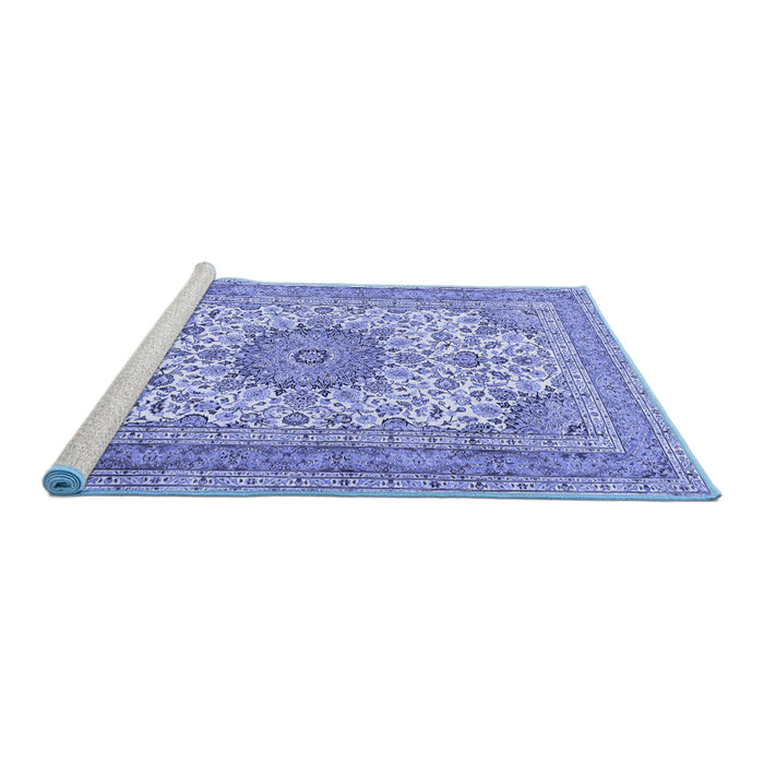 Sideview of Machine Washable Medallion Blue Traditional Rug, wshtr1050blu
