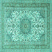 Square Machine Washable Medallion Turquoise Traditional Area Rugs, wshtr1050turq