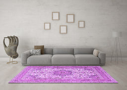 Machine Washable Medallion Purple Traditional Area Rugs in a Living Room, wshtr1050pur