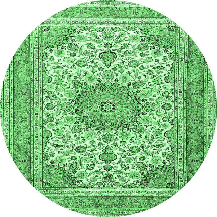 Round Machine Washable Medallion Emerald Green Traditional Area Rugs, wshtr1050emgrn