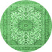 Round Machine Washable Medallion Emerald Green Traditional Area Rugs, wshtr1050emgrn