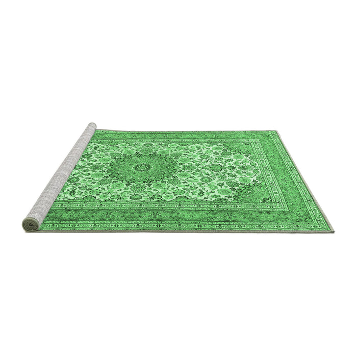 Sideview of Machine Washable Medallion Emerald Green Traditional Area Rugs, wshtr1050emgrn