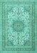 Machine Washable Medallion Turquoise Traditional Area Rugs, wshtr1050turq