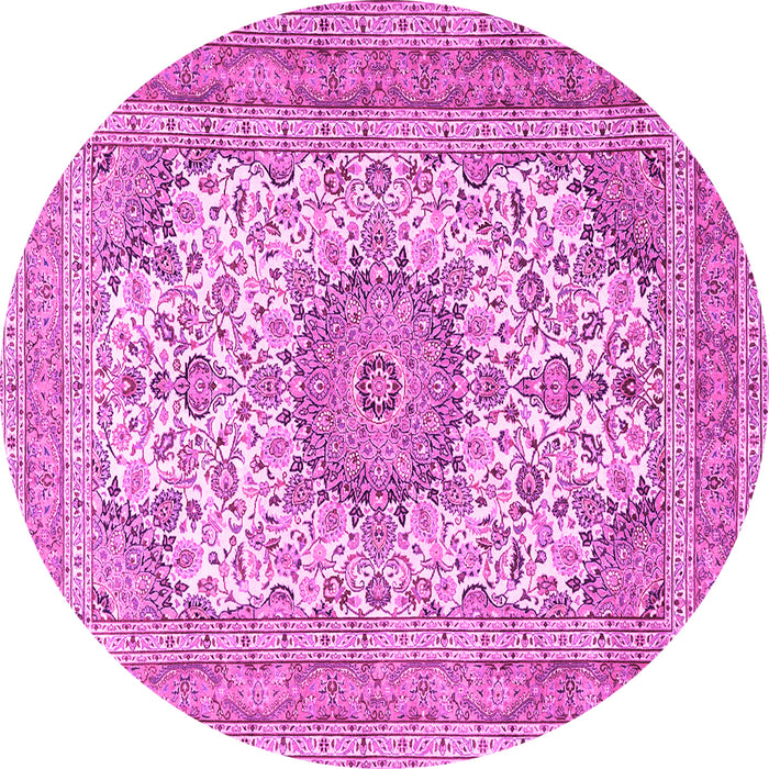 Round Machine Washable Medallion Pink Traditional Rug, wshtr1050pnk