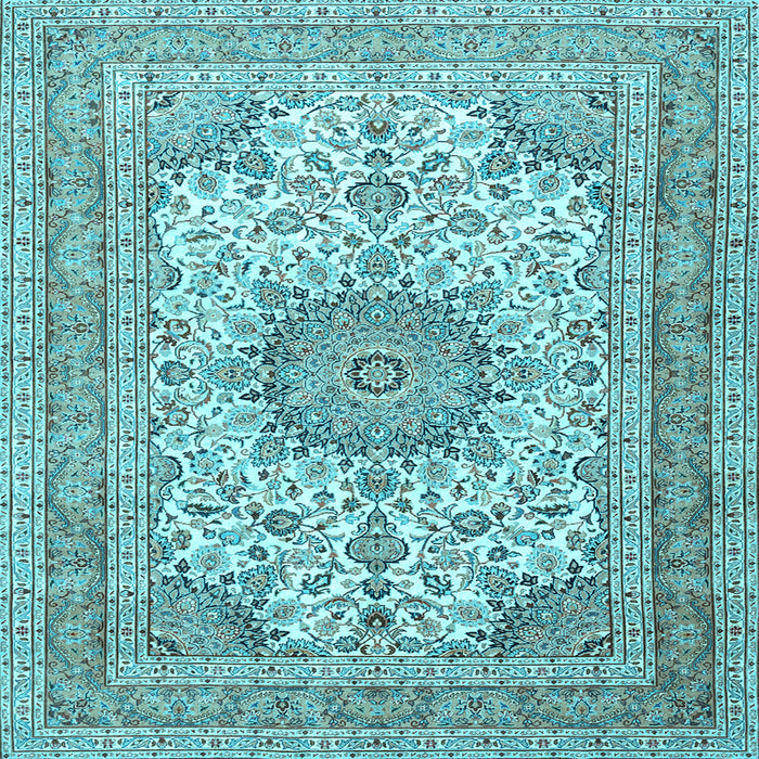 Square Machine Washable Medallion Light Blue Traditional Rug, wshtr1050lblu