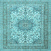 Square Machine Washable Medallion Light Blue Traditional Rug, wshtr1050lblu