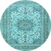 Round Machine Washable Medallion Light Blue Traditional Rug, wshtr1050lblu