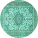 Round Machine Washable Medallion Turquoise Traditional Area Rugs, wshtr1050turq