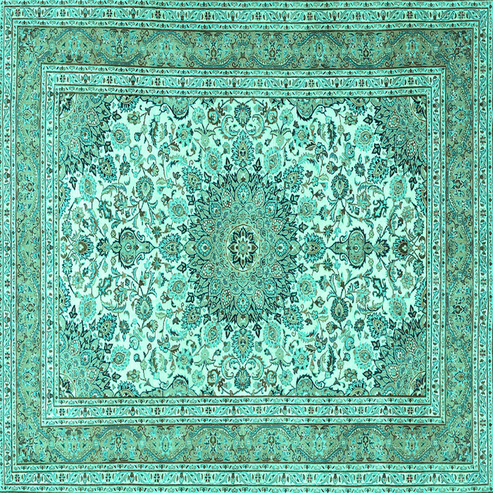 Square Medallion Turquoise Traditional Rug, tr1050turq
