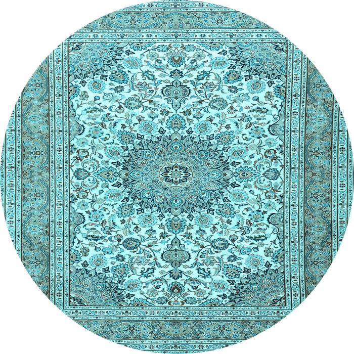 Round Medallion Light Blue Traditional Rug, tr1050lblu