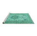 Sideview of Machine Washable Medallion Turquoise Traditional Area Rugs, wshtr1050turq