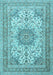 Machine Washable Medallion Light Blue Traditional Rug, wshtr1050lblu