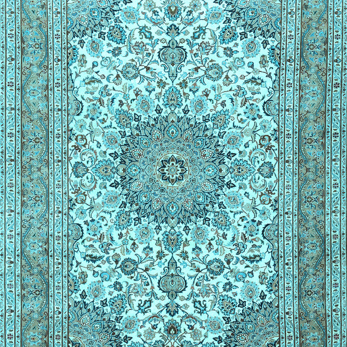 Machine Washable Medallion Light Blue Traditional Rug, wshtr1050lblu