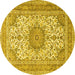 Round Machine Washable Medallion Yellow Traditional Rug, wshtr1050yw