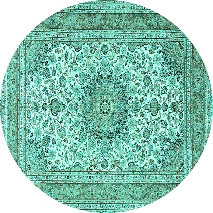 Round Medallion Turquoise Traditional Rug, tr1050turq