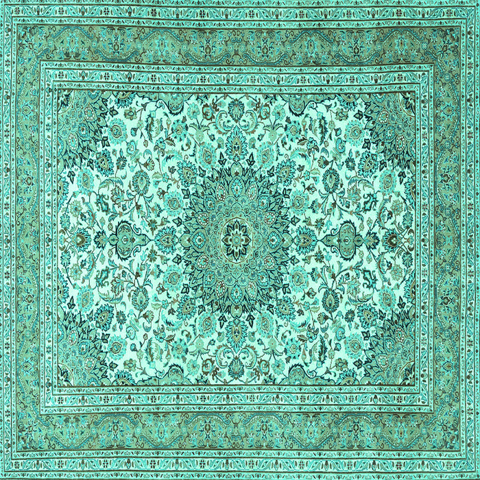 Square Machine Washable Medallion Turquoise Traditional Area Rugs, wshtr1051turq